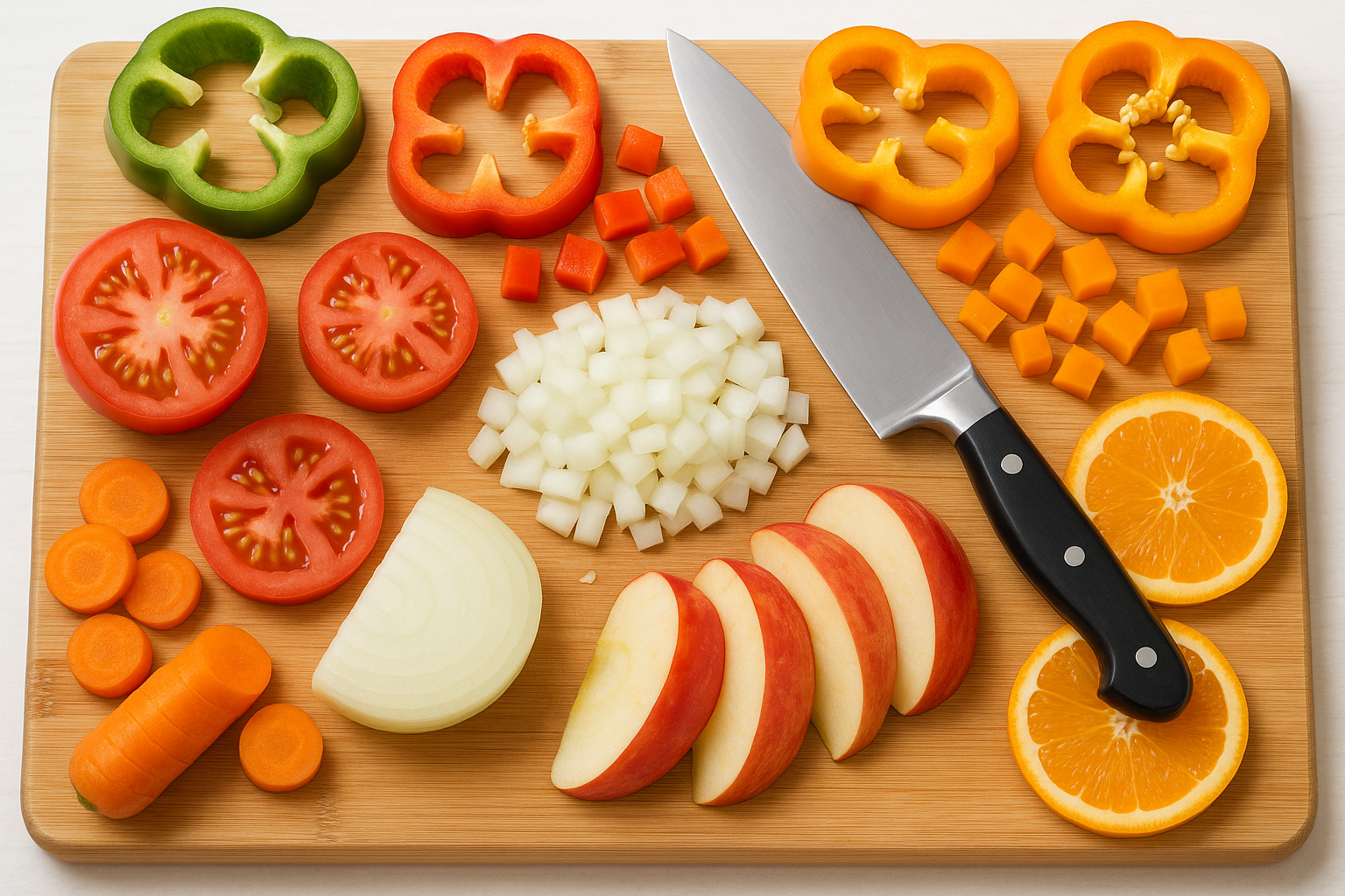 Fruits and vegetables being chopped